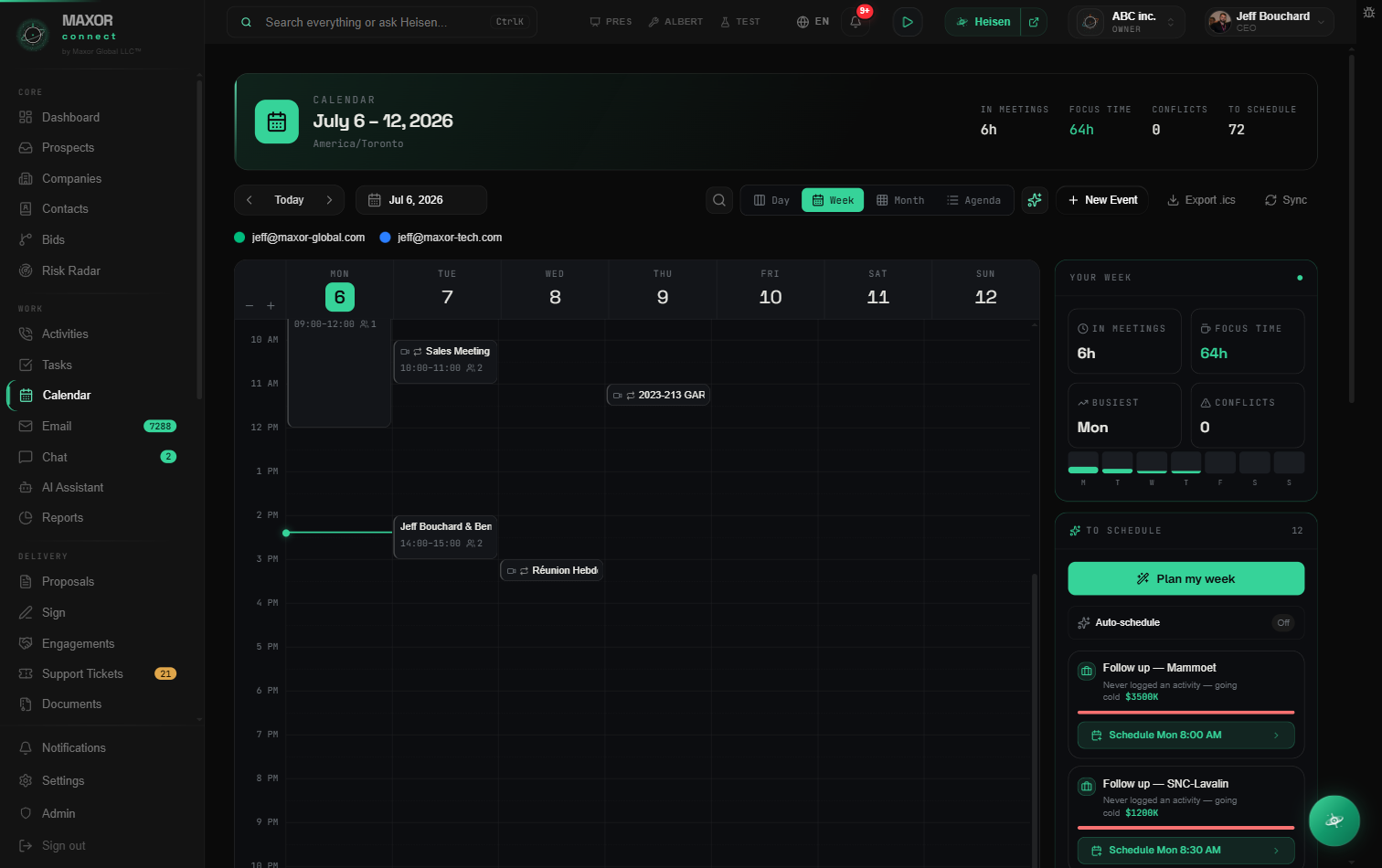 MaxorConnect — Calendar