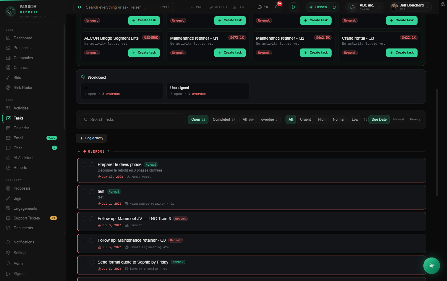 MaxorConnect — Tasks