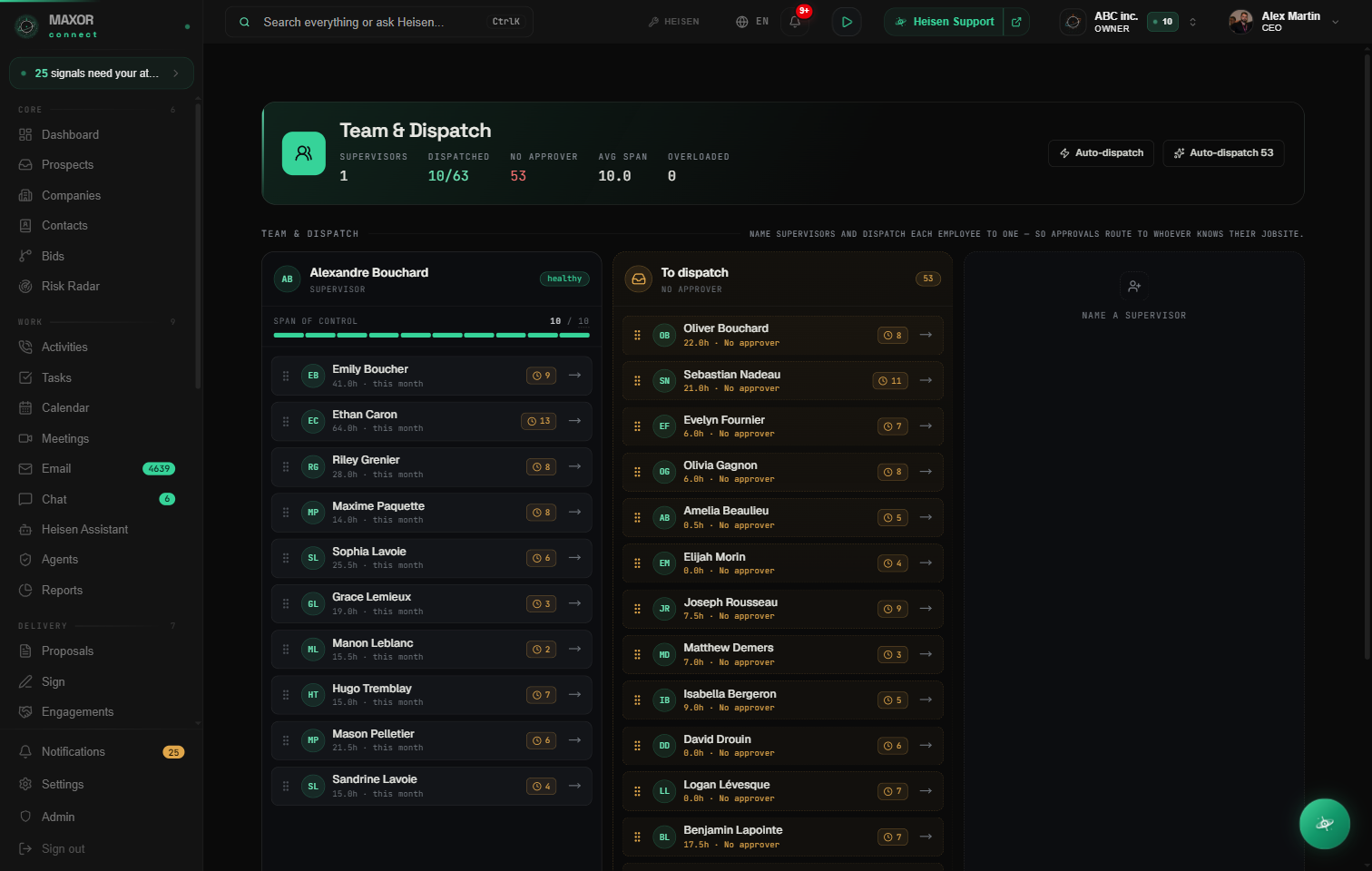 Tiempo y mano de obra — Despacho de equipo